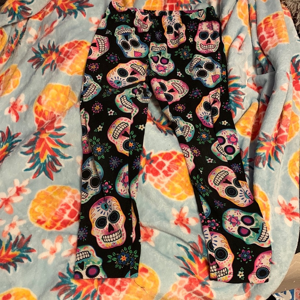 cute skull colorful kids leggings
